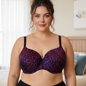 Torrid Curve 44C Leopard Print Underwire Bra Purple Pink Full Coverage Support